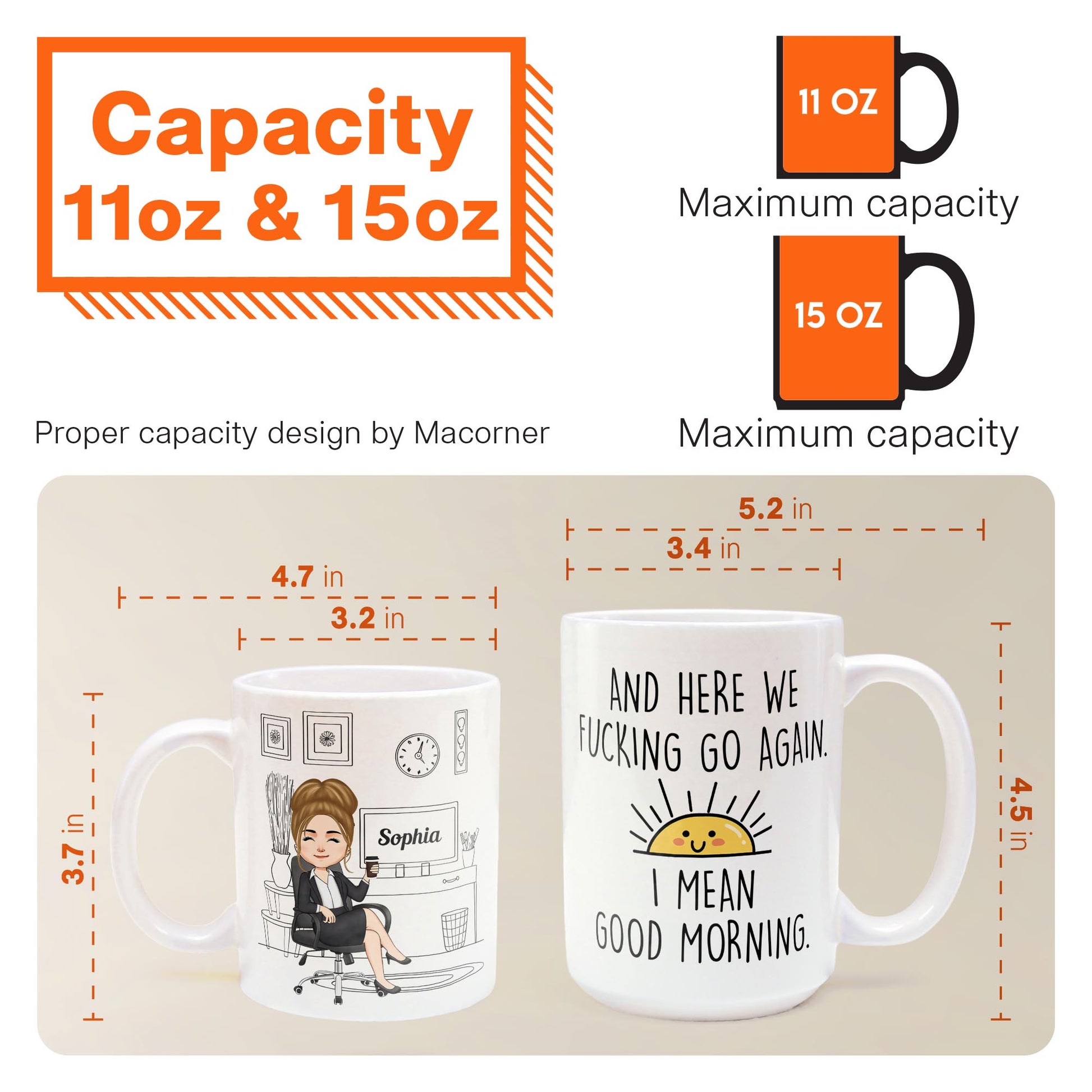 Here We F@Cking Go Again I Mean Good Morrning - Personalized Mug - Sarcastic, Funny Gift For Colleagues, Boss Lady, Office Lady