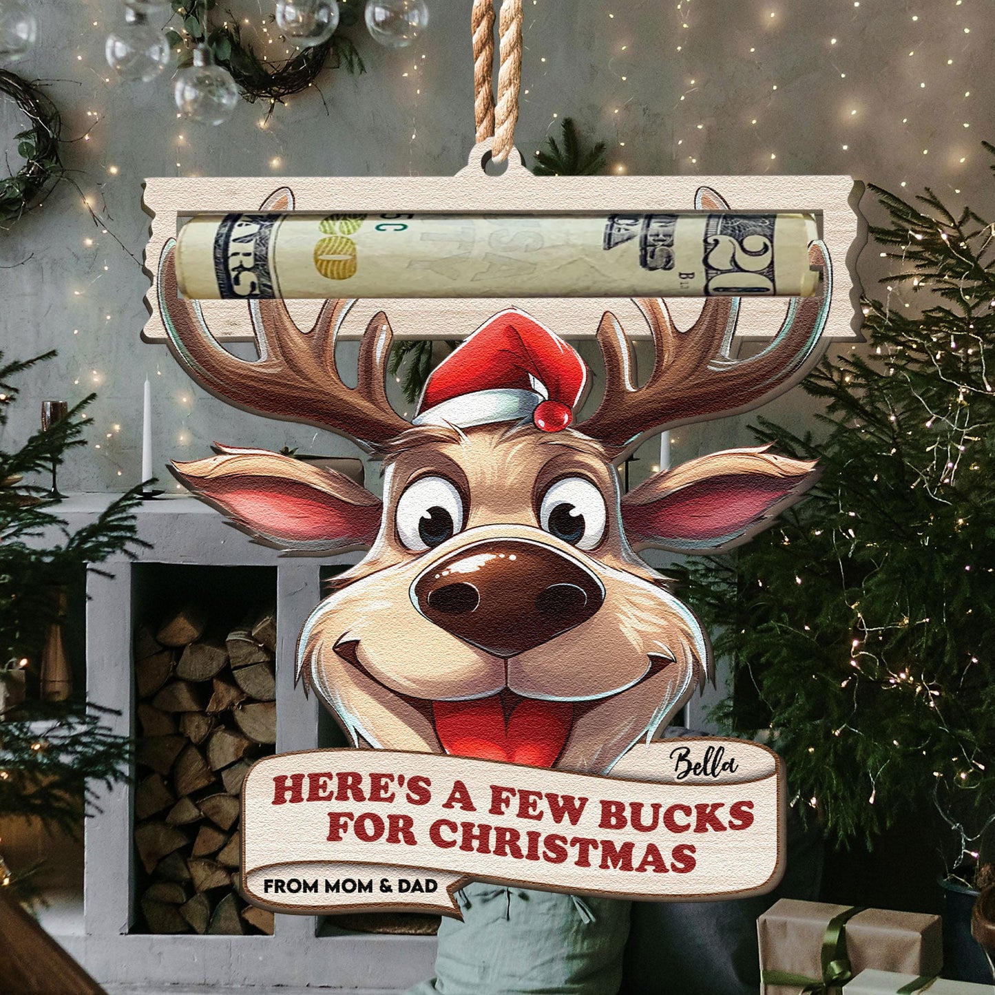 Here's A Few Bucks For Christmas - Personalized Wooden Ornament