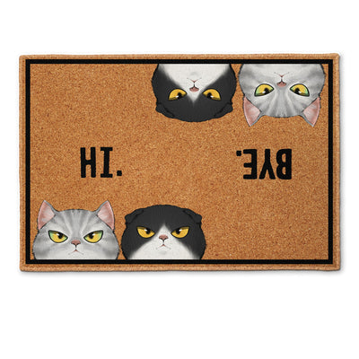 Hi Bye Peeking Cat - Personalized Doormat - Funny, New House Gift For Cat Owner, Cat Lover, Cat Mom, Cat Dad