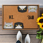 Hi Bye Peeking Cat - Personalized Doormat - Funny, New House Gift For Cat Owner, Cat Lover, Cat Mom, Cat Dad