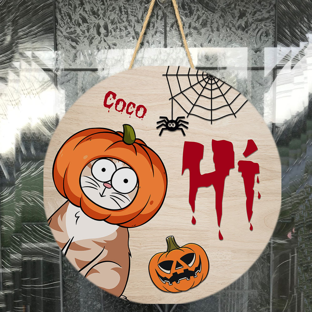 Hi Halloween Cats - Personalized Round Wood Sign