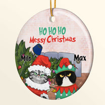 Ho Ho Ho Messy Christmas - Personalized Aluminum Ornament - Christmas Gift For Cat Lovers