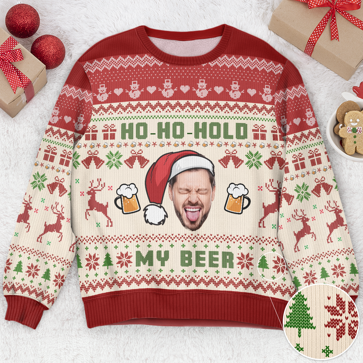 Ho-Ho-Hold My Beer - Personalized Photo Ugly Sweater