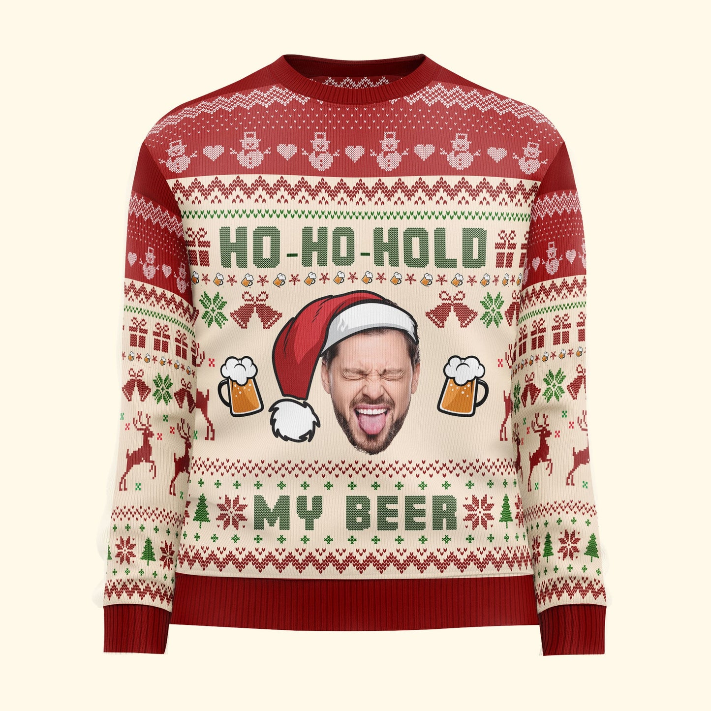 Ho-Ho-Hold My Beer - Personalized Photo Ugly Sweater