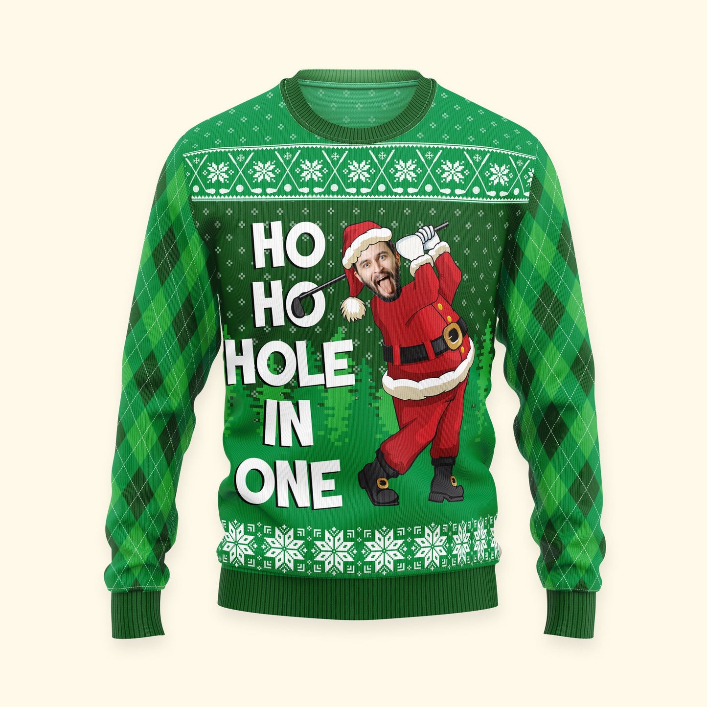 Ho Ho Hole In One - Personalized Photo Ugly Sweater