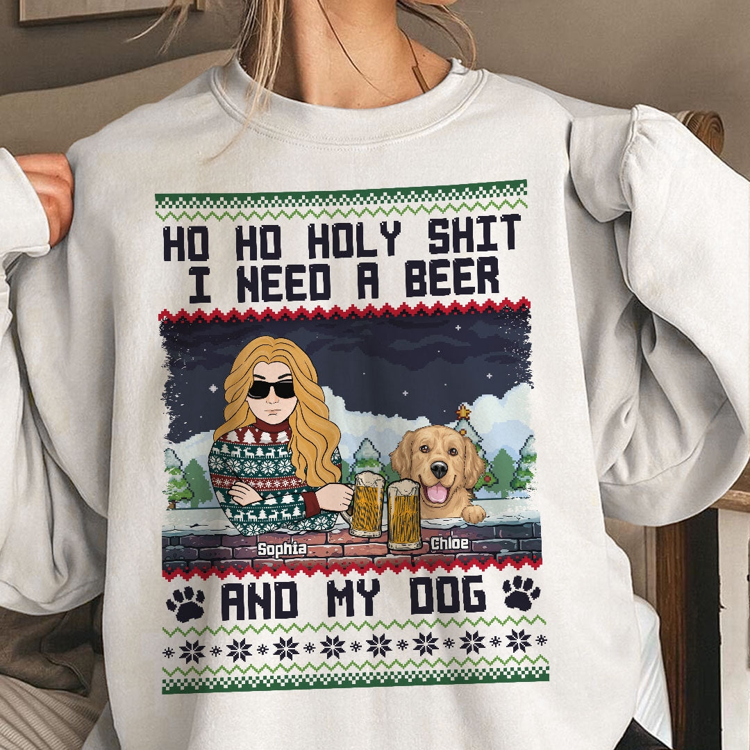 Ho Ho Holy I Need A Beer Bourbon Wine And My Dog - Personalized Shirt