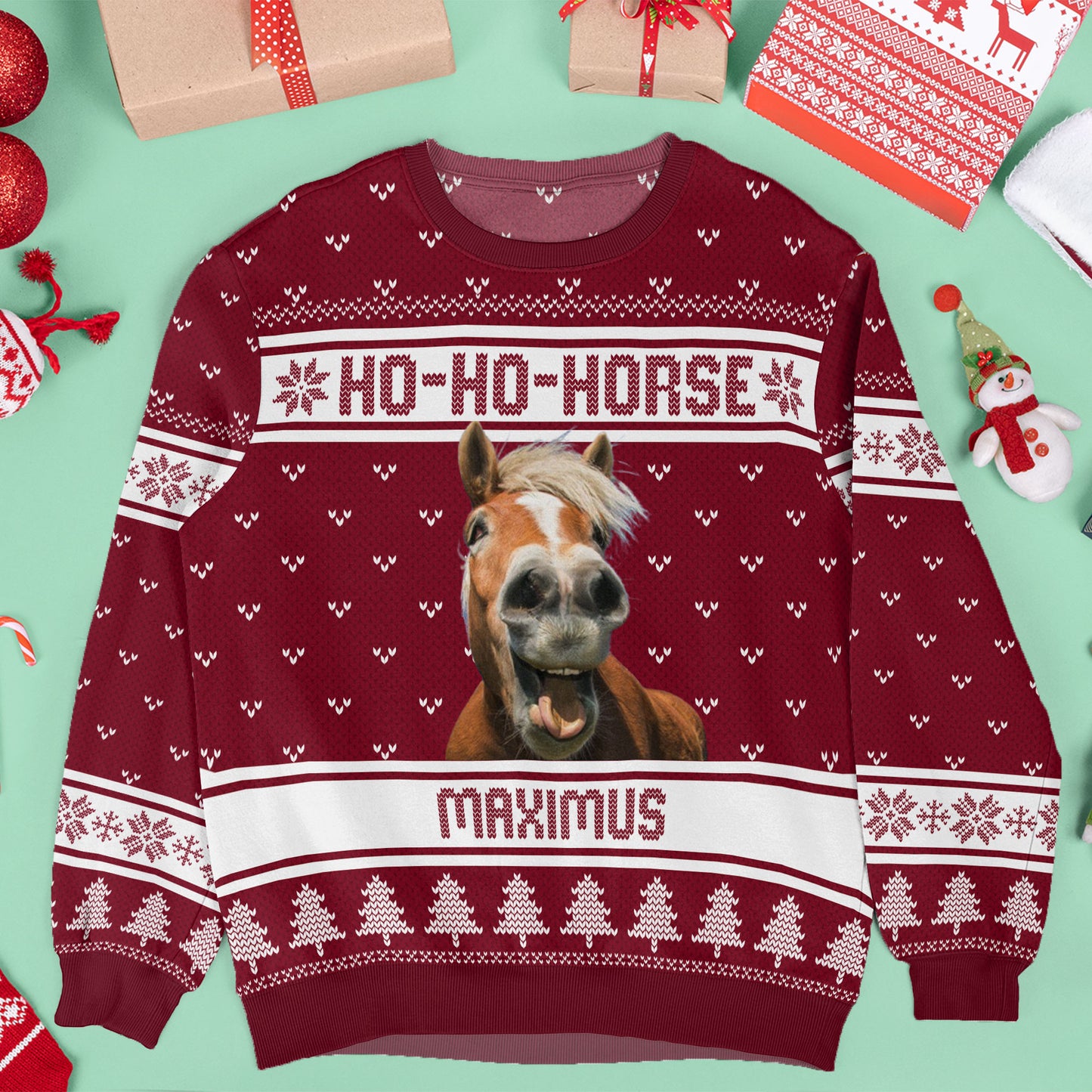 Ho-Ho-Horse - Personalized Ugly Sweater - Christmas Gift For Horse Lover, Horse Owner