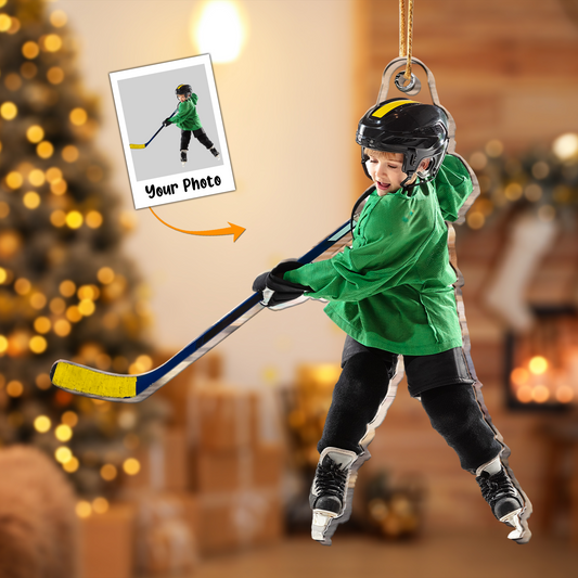 Hockey Players Gift for Son, Grandson - Personalized Acrylic Photo Ornament