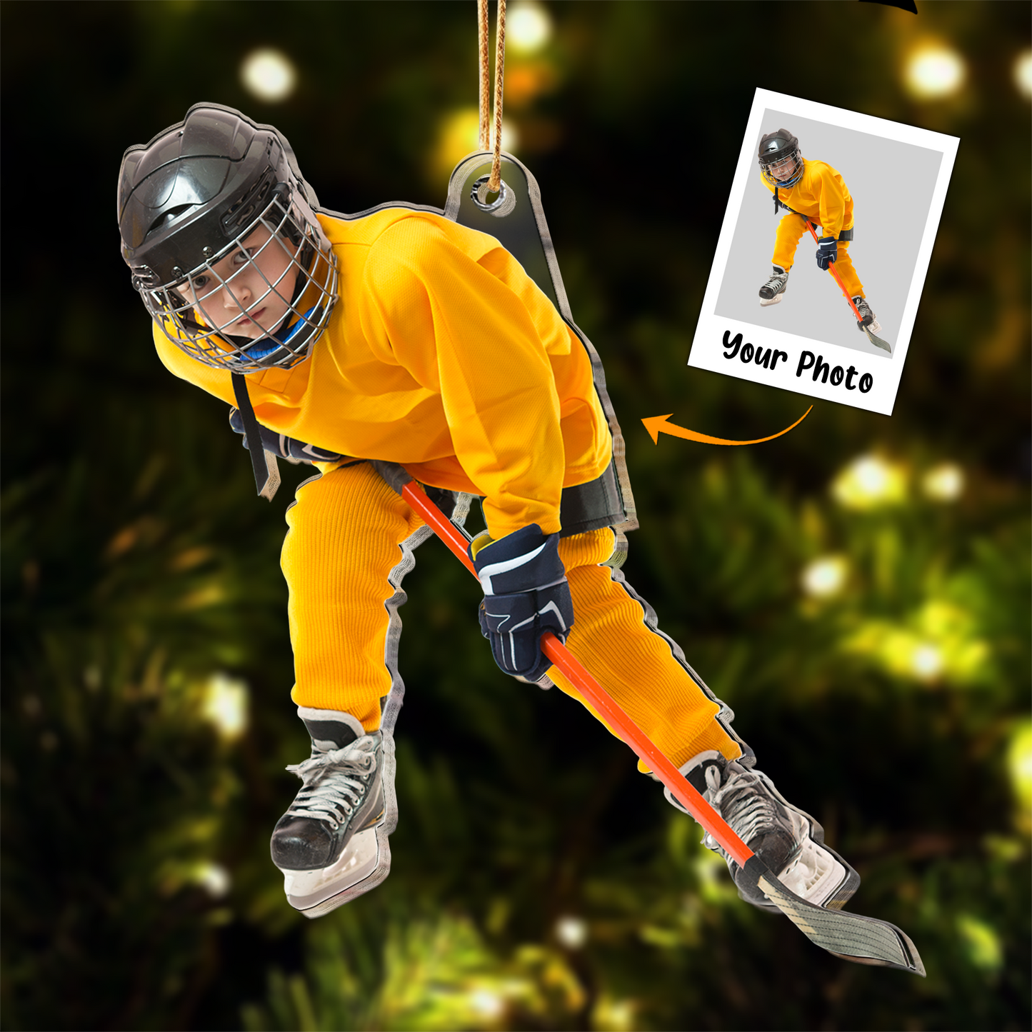 Hockey Players Gift for Son, Grandson - Personalized Acrylic Photo Ornament