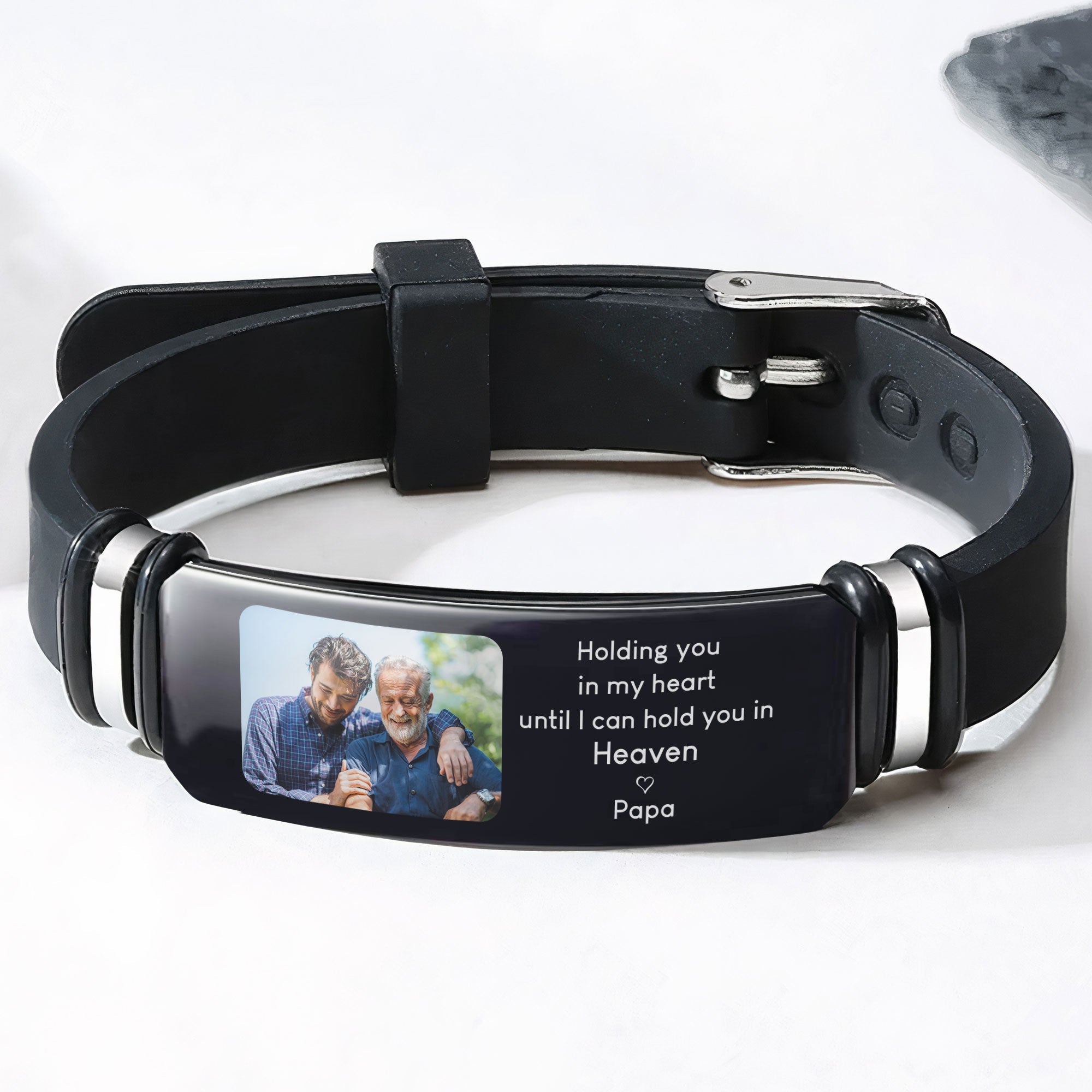 Holding You In My Heart Memorial Sympathy Gift - Personalized Photo Bracelet