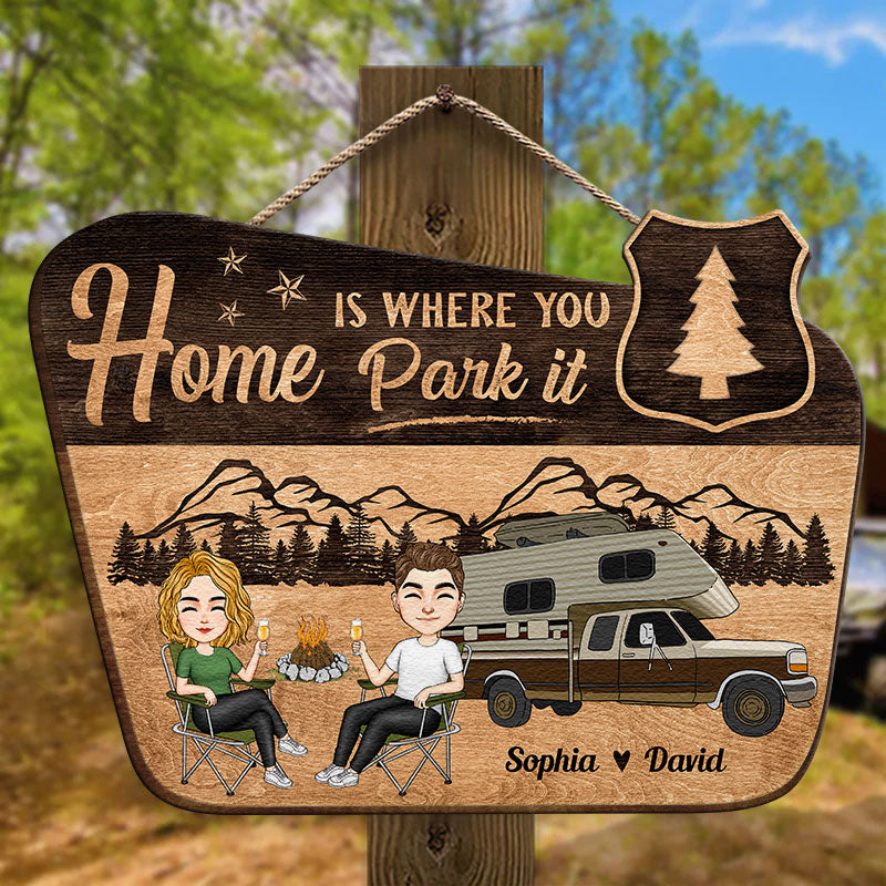 Home Is Where You Park It - Cartoon Version - Personalized Custom Shaped Wood Sign
