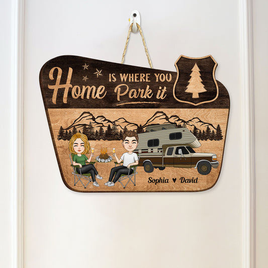 Home Is Where You Park It - Cartoon Version - Personalized Custom Shaped Wood Sign