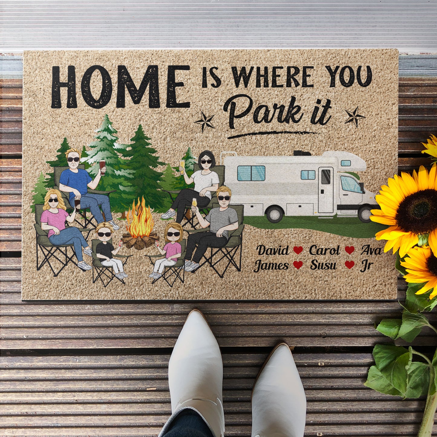 Home Is Where You Park It Ver 2  - Personalized Doormat - Camping Family