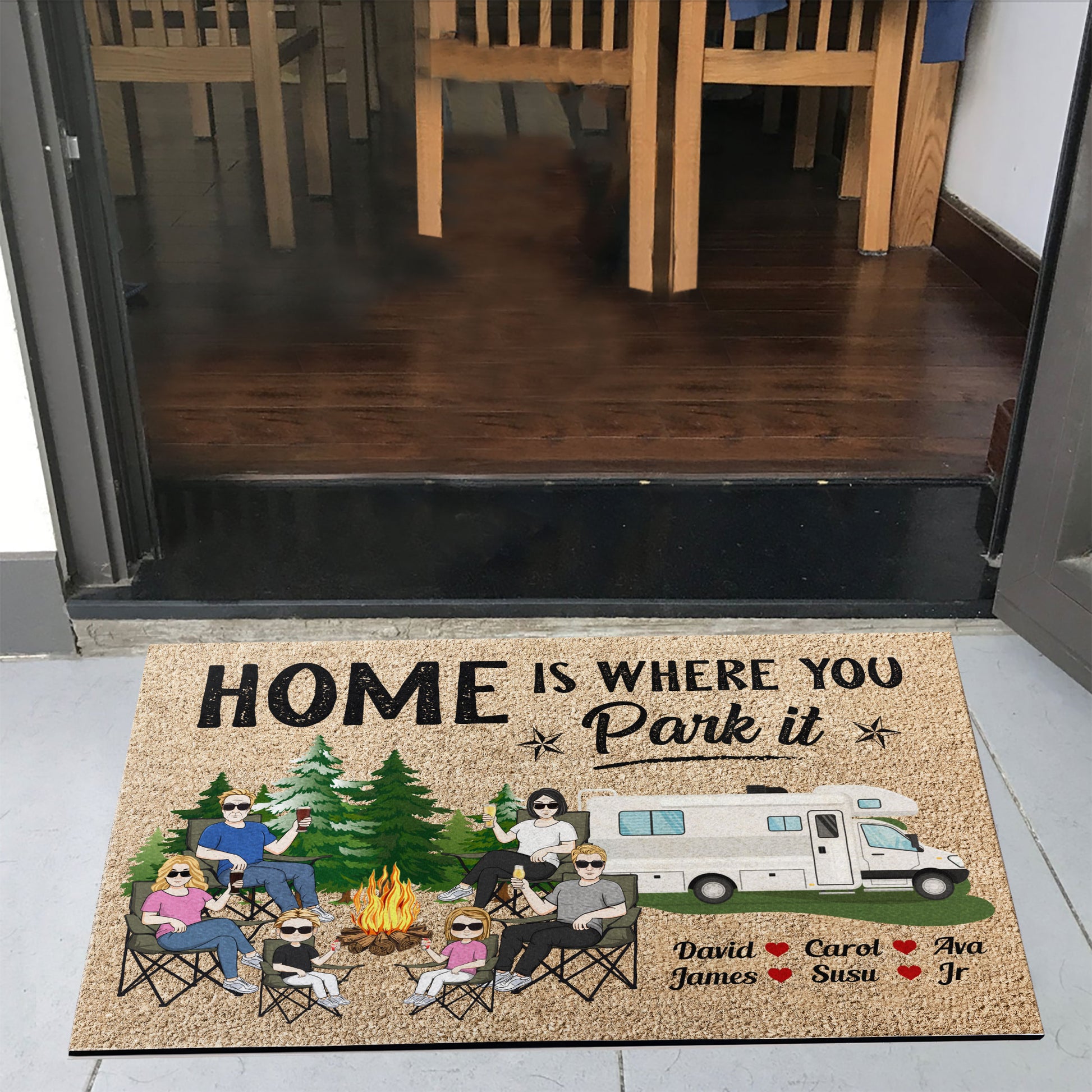 Home is Where You Park It RV Doormat Flocked Coir Door Mat 