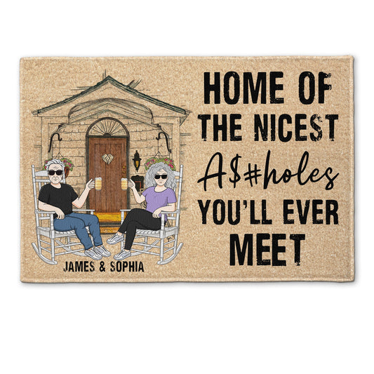 Home Of The Nicest Assholes - Personalized Doormat - Birthday, Funny, Housewarming Gift For Family