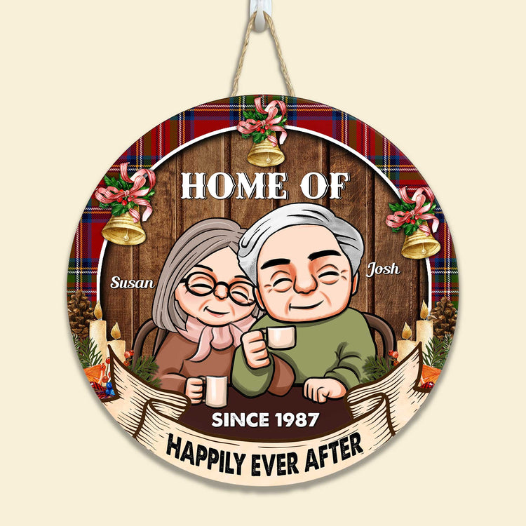 Home Of Us - Personalized Round Wood Sign - Fall Vibe, Thanksgiving, Christmas, Anniversay Gift For Home Decor, Husband & Wife, Parents, Grandparents