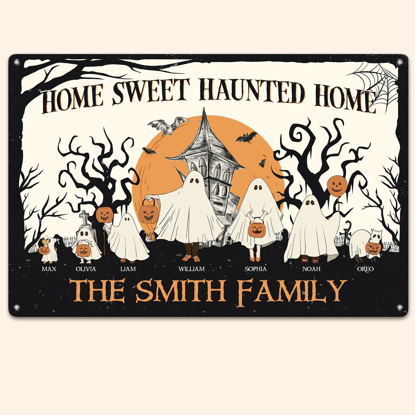 Home Sweet Haunted Home - Personalized Metal Sign - Halloween Gift For Family, Ghost family - Porch Decoration, Halloween Decor