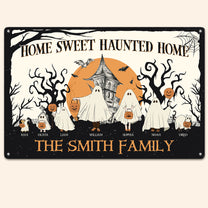 Home Sweet Haunted Home - Personalized Metal Sign - Halloween Gift For Family, Ghost family - Porch Decoration, Halloween Decor