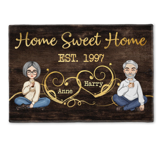 Home Sweet Home - Cartoon Couple  - Personalized Doormat - Home Decor, Birthday, New Home Gift For Couple, Husband, Wife, Lover, Boyfriend, Girlfriend