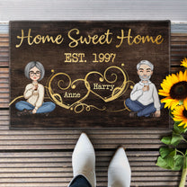 Home Sweet Home - Cartoon Couple  - Personalized Doormat - Home Decor, Birthday, New Home Gift For Couple, Husband, Wife, Lover, Boyfriend, Girlfriend