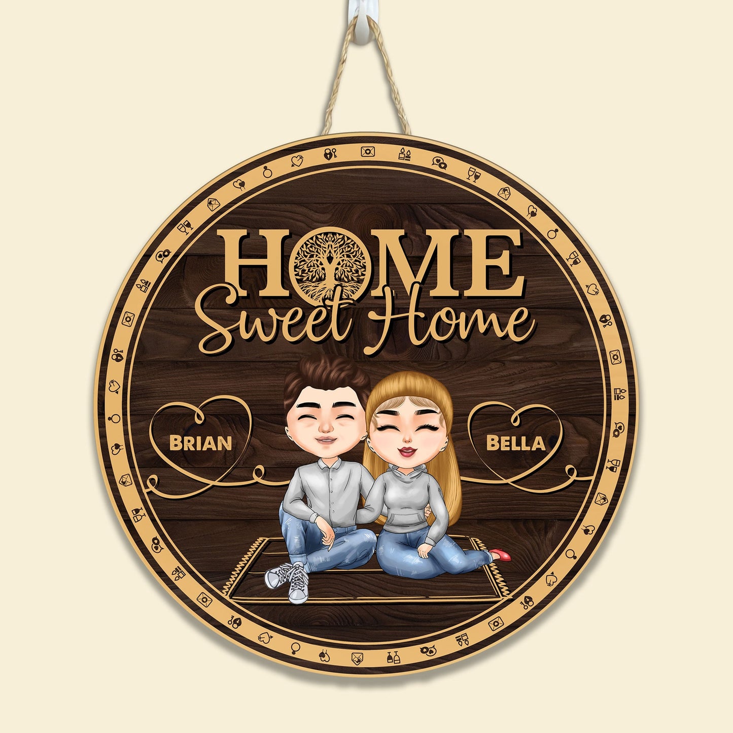 Home Sweet Home - Personalized Round Wood Sign - Birthday Home Decor Gift For Family, Husband, Wife