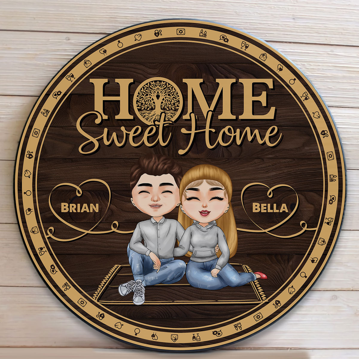 Home Sweet Home - Personalized Round Wood Sign - Birthday Home Decor Gift For Family, Husband, Wife