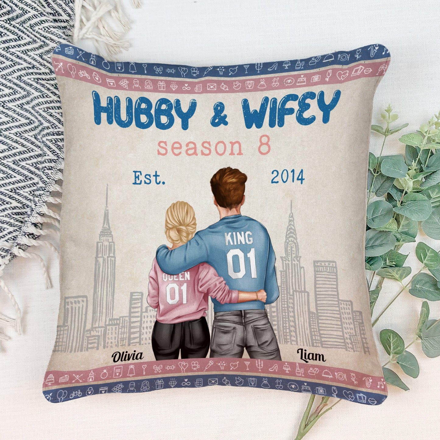 Hubby & Wifey Est - Personalized Pillow (Insert Included) - Birthday Anniversary Gift For Husband, Wife - Gift From Daughters, Sons For Parents