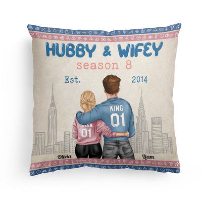 Hubby & Wifey Est - Personalized Pillow (Insert Included) - Birthday Anniversary Gift For Husband, Wife - Gift From Daughters, Sons For Parents