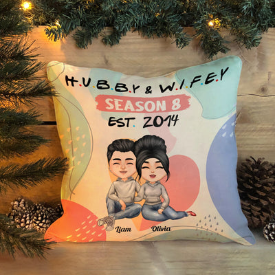 Hubby & Wifey Season 8 - Personalized Pillow (Insert Included) - Birthday Anniversary Gift For Husband, Wife - Gift From Daughters, Sons For Parents