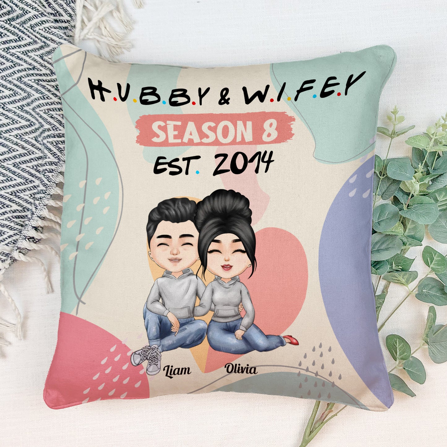 Hubby & Wifey Season 8 - Personalized Pillow (Insert Included) - Birthday Anniversary Gift For Husband, Wife - Gift From Daughters, Sons For Parents