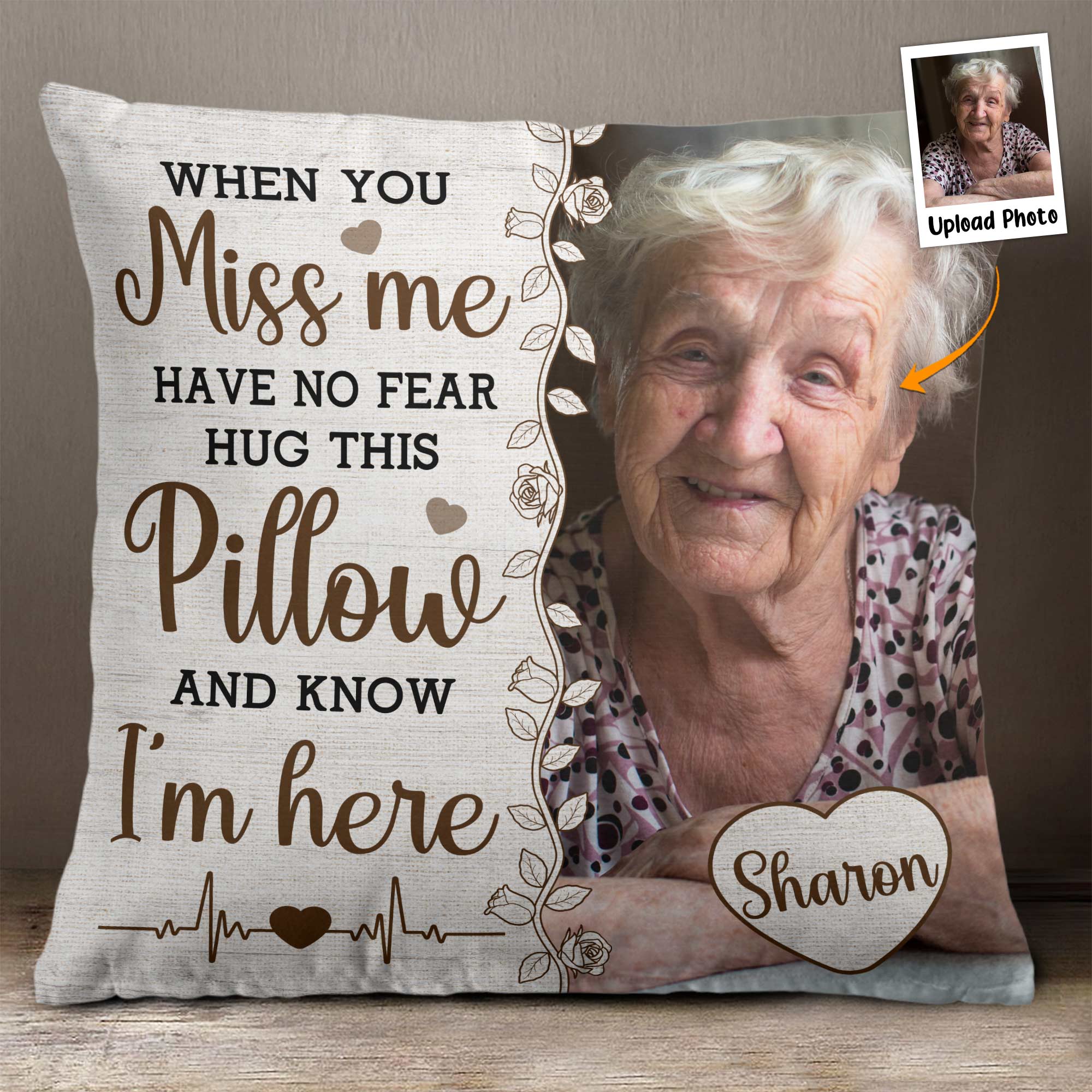 Hug This Pillow And Know I'm Here - Personalized Photo Memory Pillow (Insert Included)