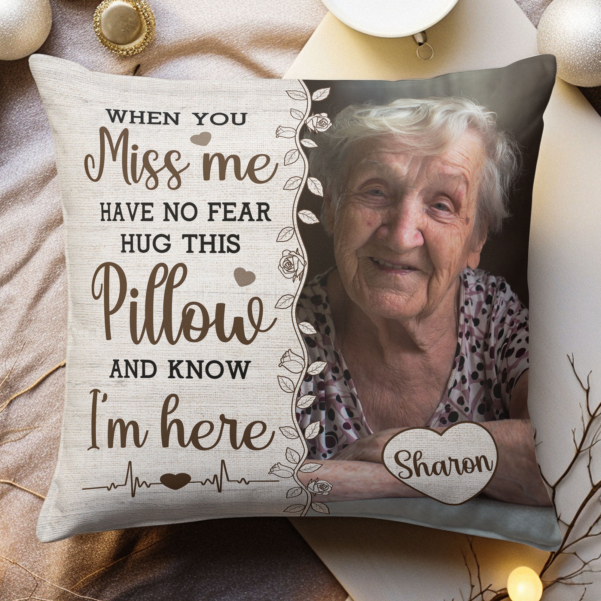 Hug This Pillow And Know I'm Here - Personalized Photo Memory Pillow (Insert Included)