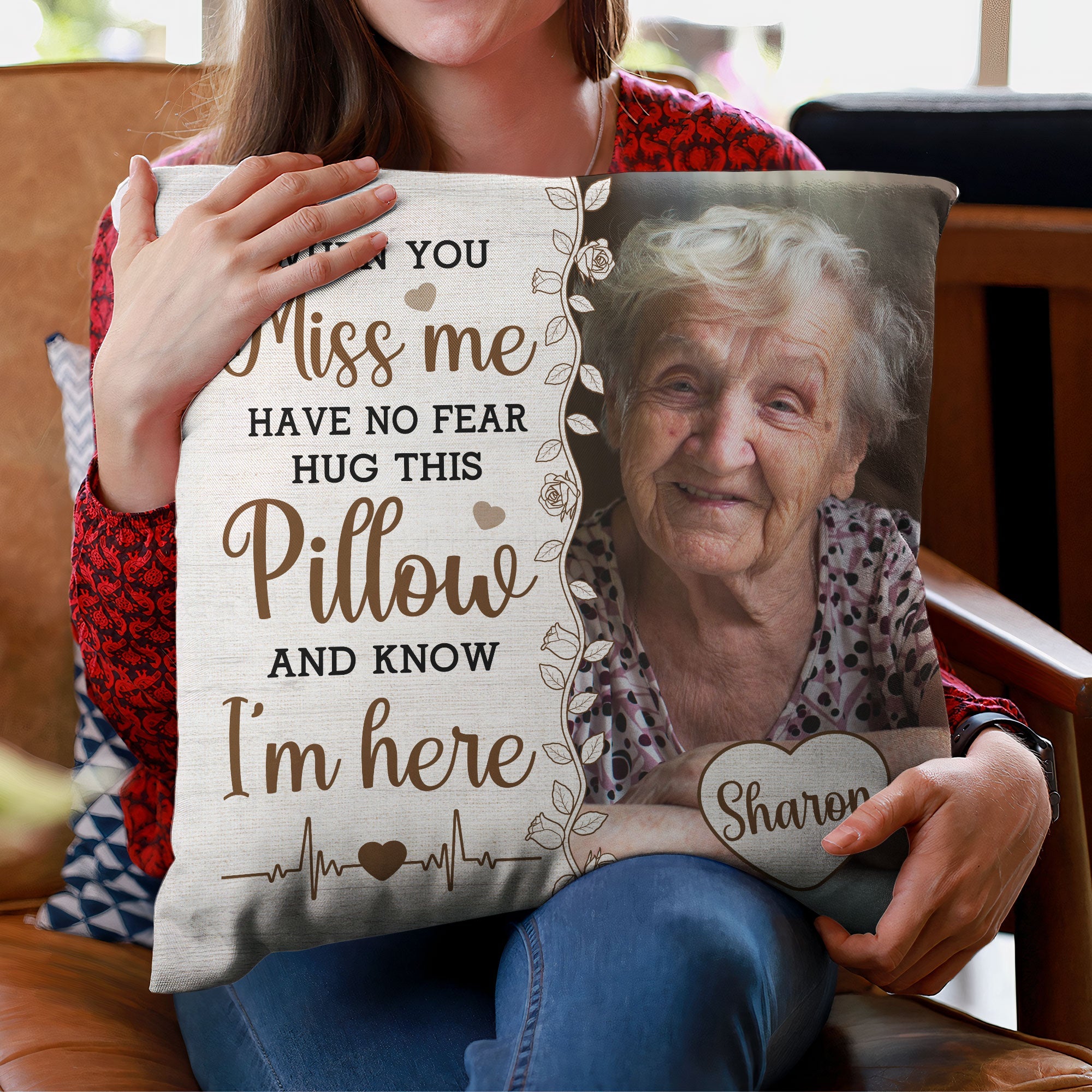 Hug This Pillow And Know I'm Here - Personalized Photo Memory Pillow (Insert Included)