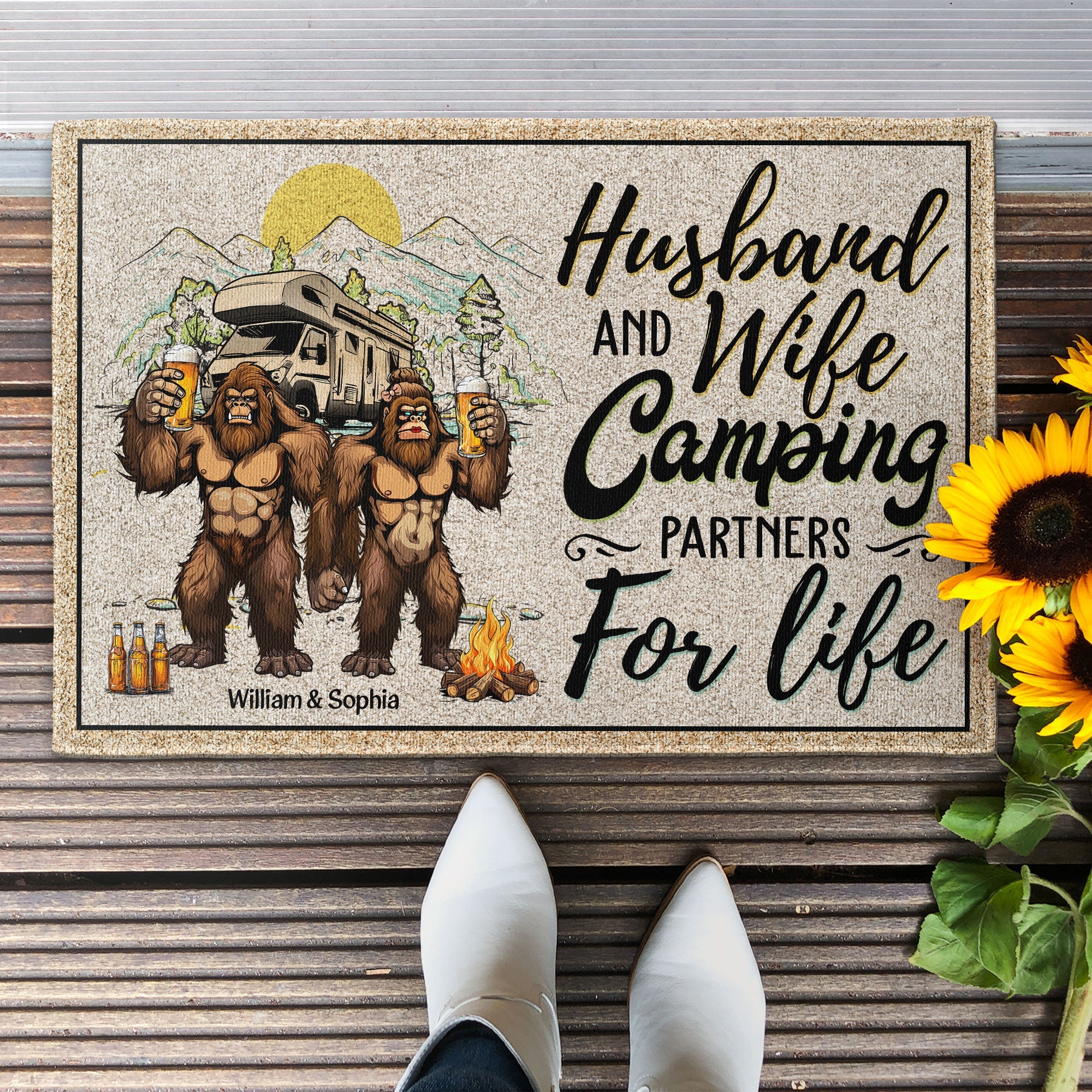 Husband And Wife Camping Partners For Life - Personalized Doormat