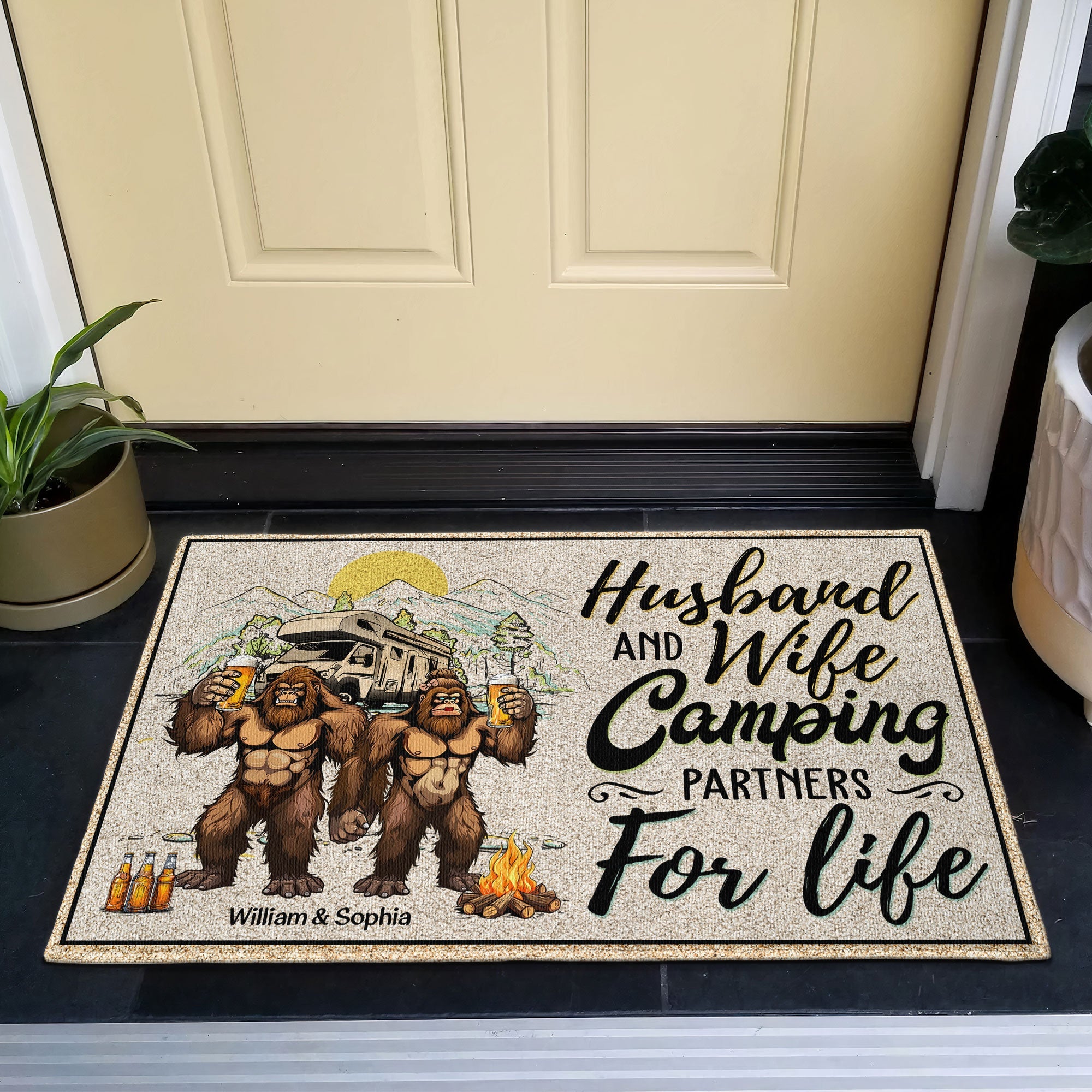 Husband And Wife Camping Partners For Life - Personalized Doormat