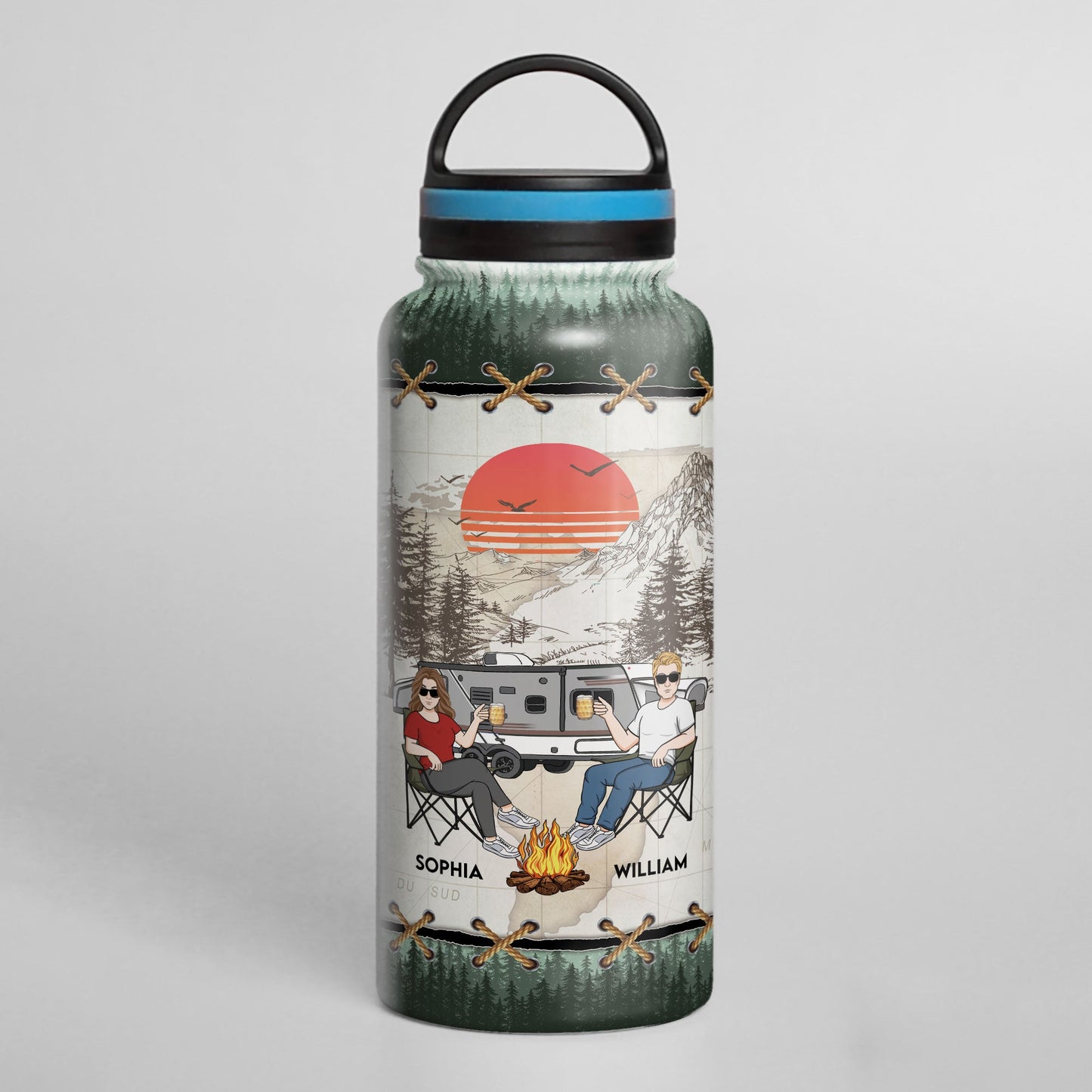 Husband And Wife Camping Partners For Life - Personalized Steel Water Bottle