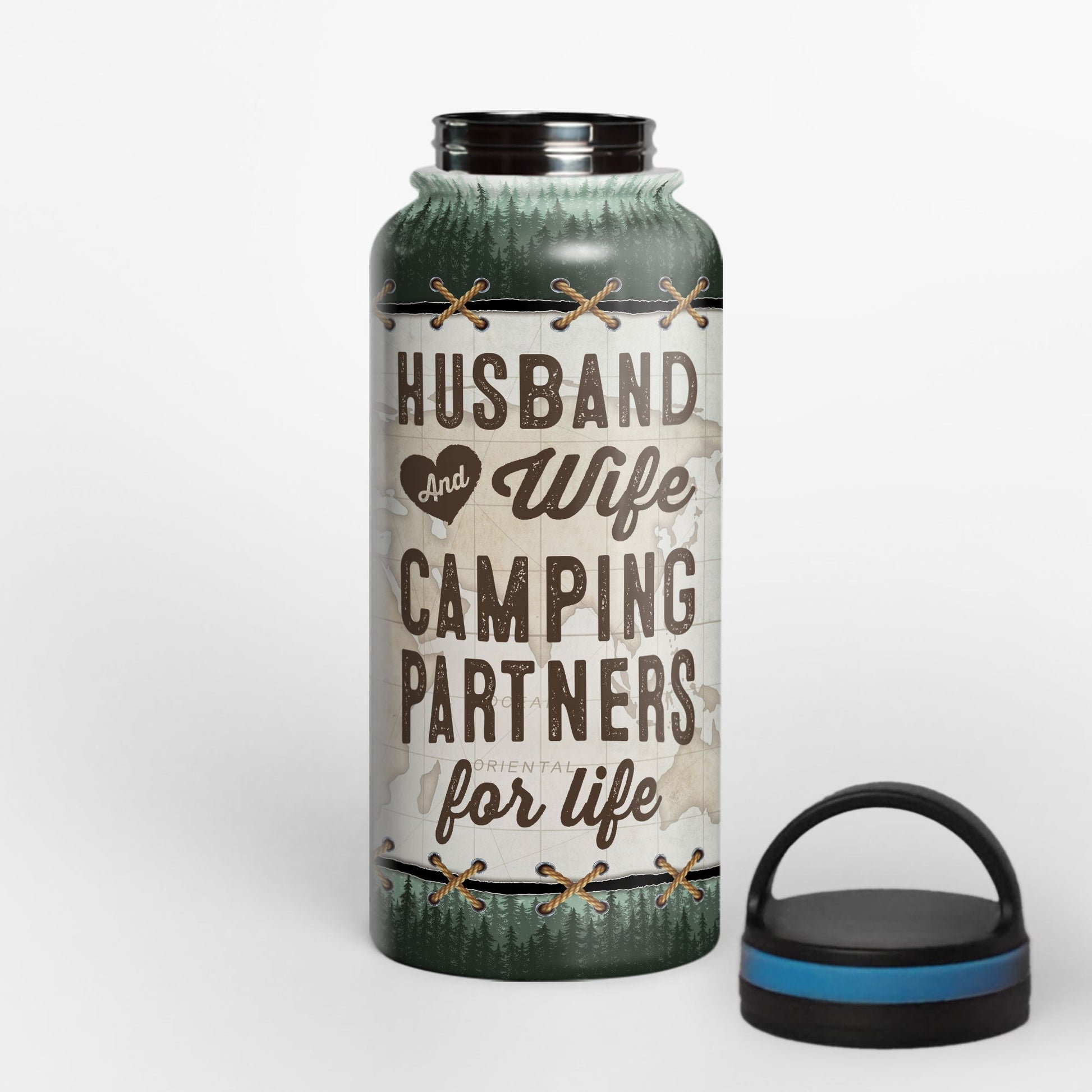 Husband And Wife Camping Partners For Life - Personalized Steel Water Bottle