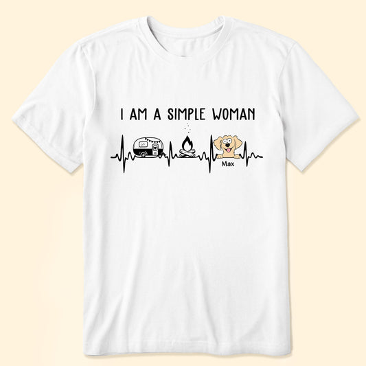 I Am A Simple Woman Man Camping Heartbeat - Personalized Shirt