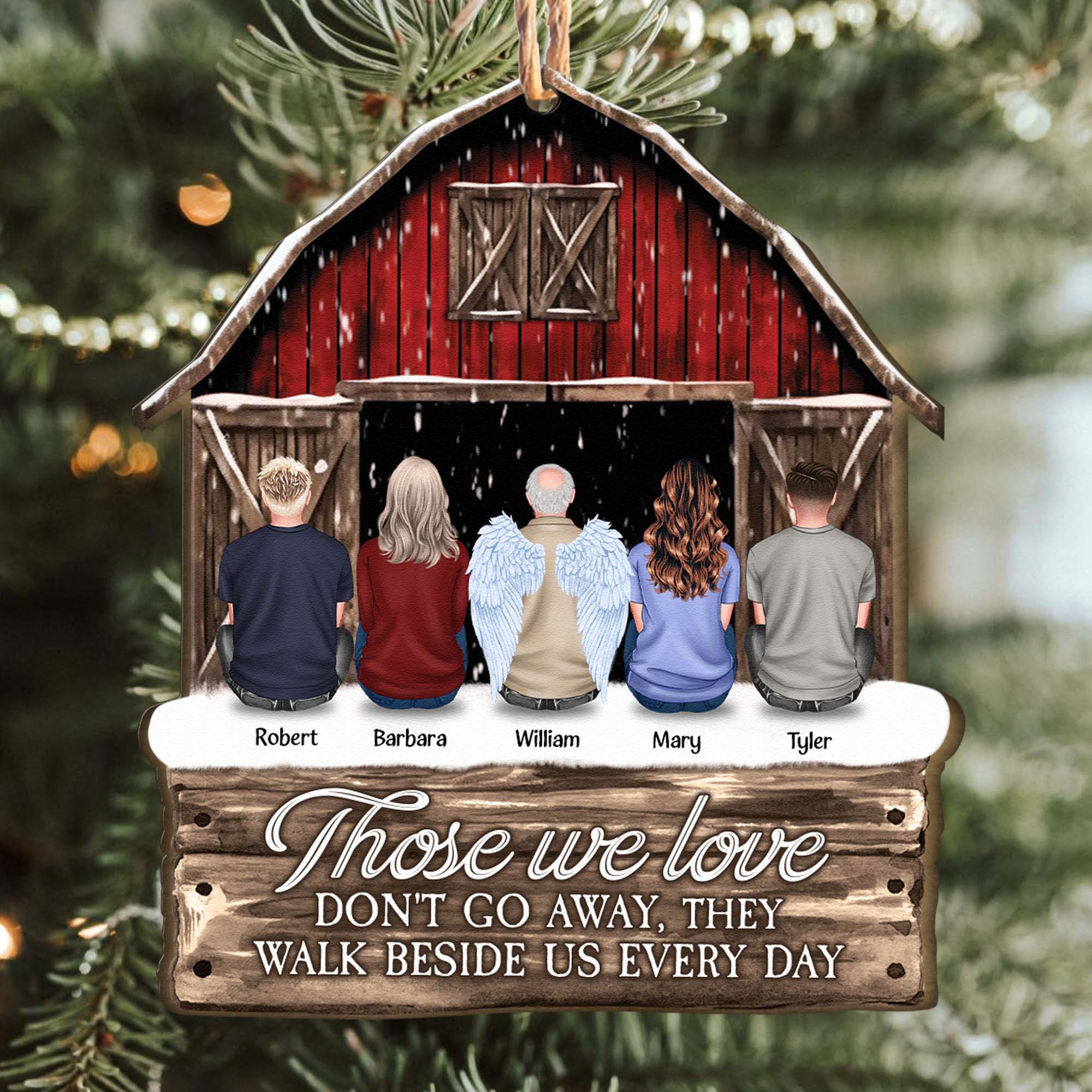 I Am Always With You Memorial Red Barn - Personalized Wooden Ornament - Vintage Ornament