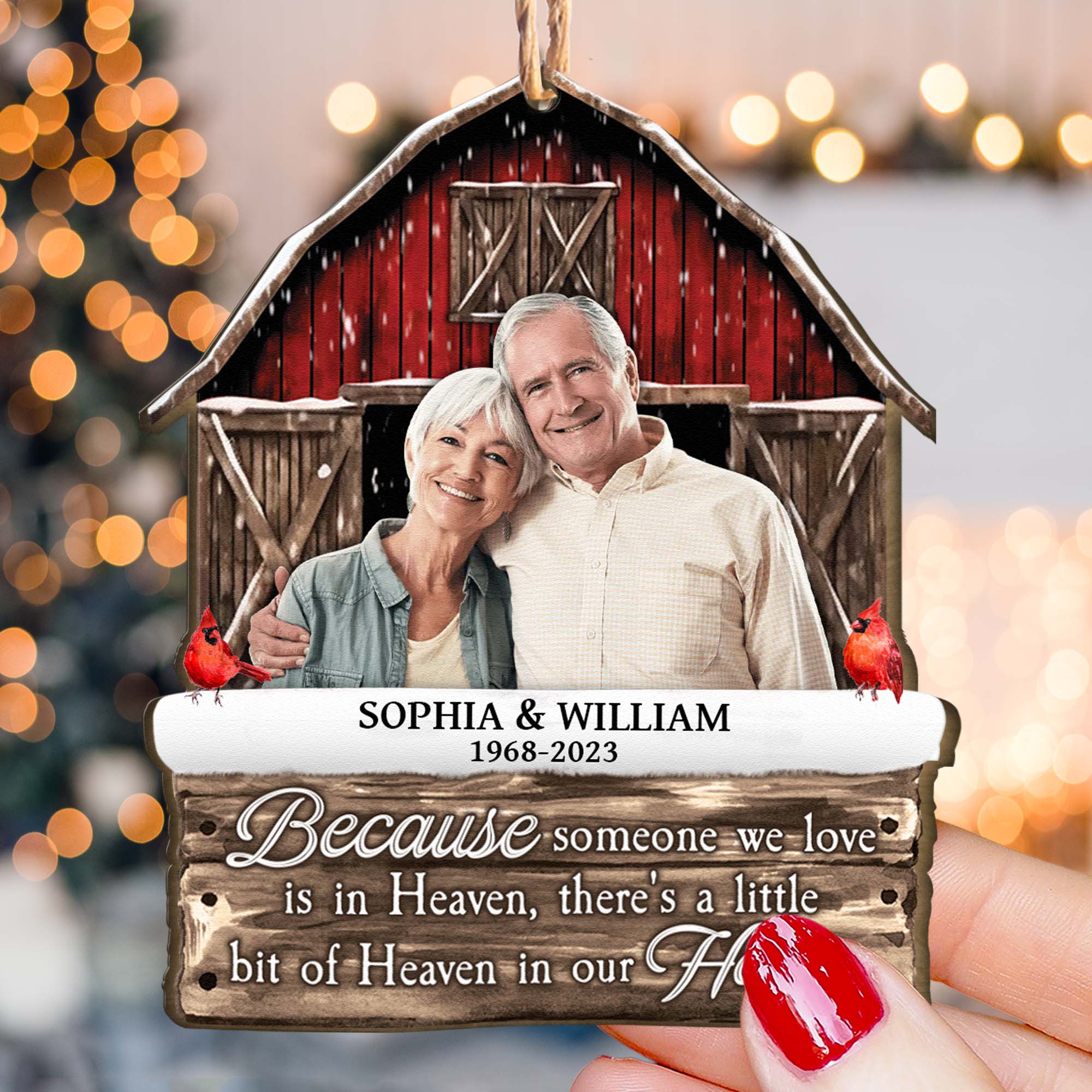 I Am Always With You Memorial Red Barn - Personalized Wooden Ornament - Vintage Ornament