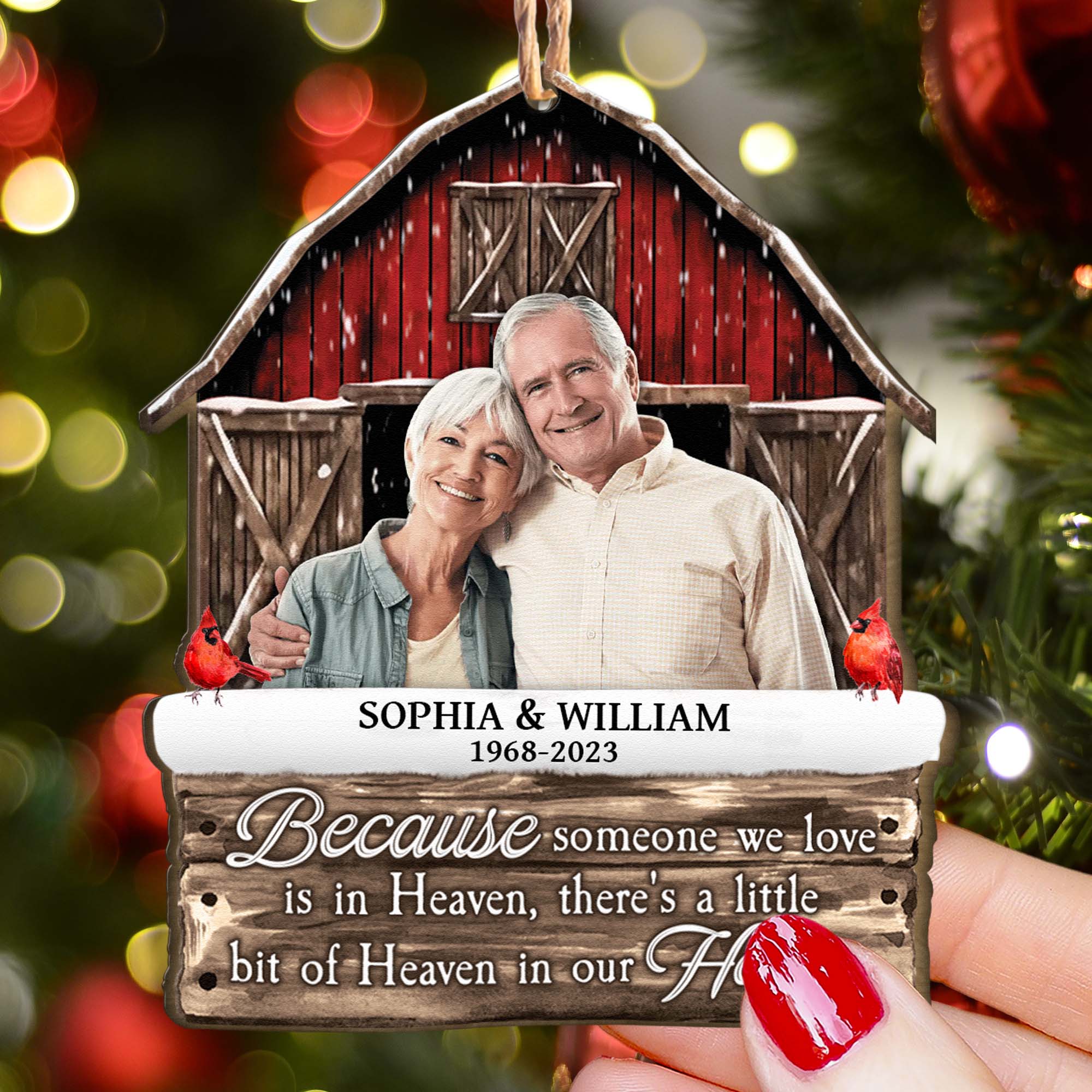I Am Always With You Memorial Red Barn - Personalized Wooden Ornament - Vintage Ornament