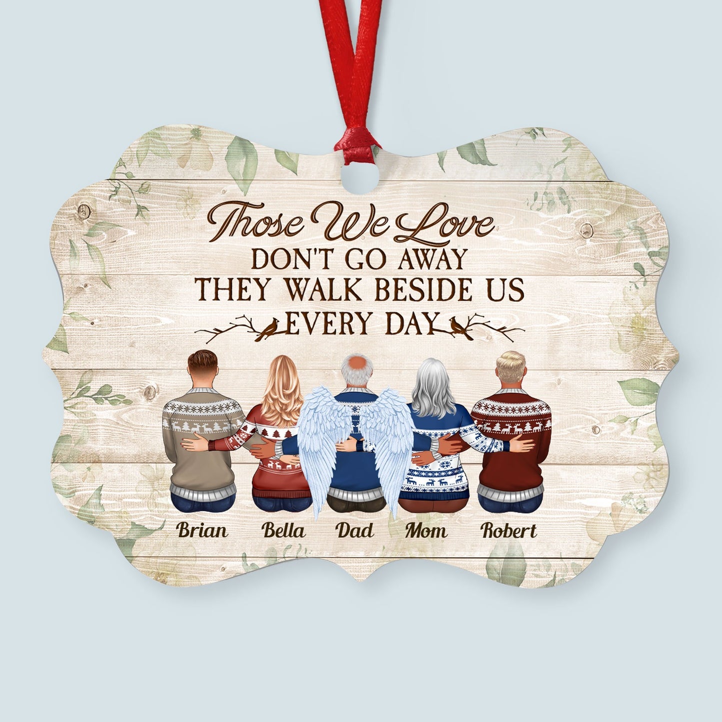 Because Someone We Love Is In Heaven - Personalized Aluminum/Wooden Ornament - Christmas Gift For Family With Lost Ones, Memorial Ornament - Family Hugging
