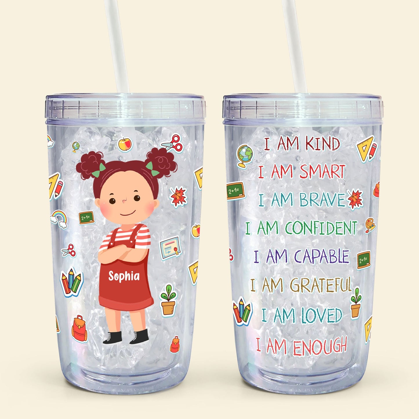 I Am Grateful I Am Enough - Personalized Acrylic Tumbler With Straw