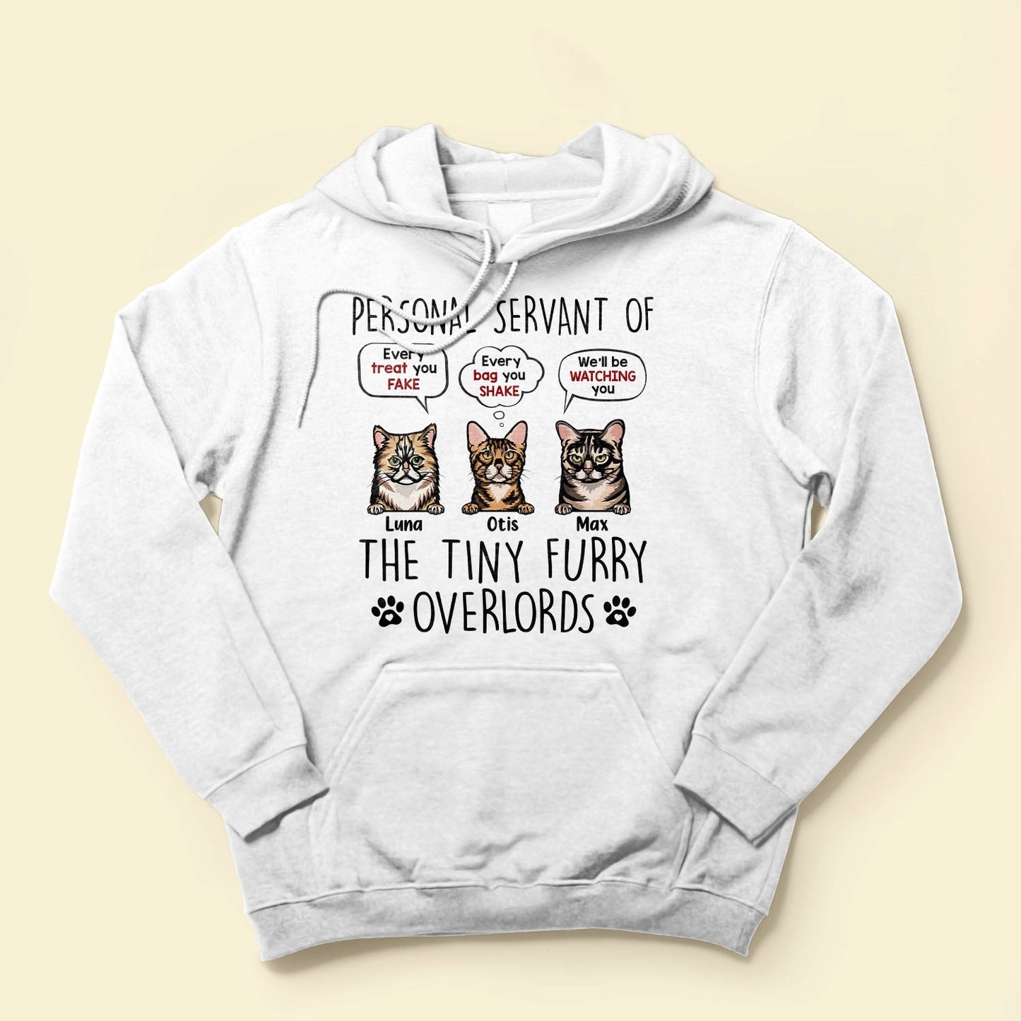 I Am Personal Servant Of The Tiny Furry Overlords - Personalized Shirt - Birthday, Funny Gift For Cat Lovers, Cat Mom, Cat Dad, Cat Person