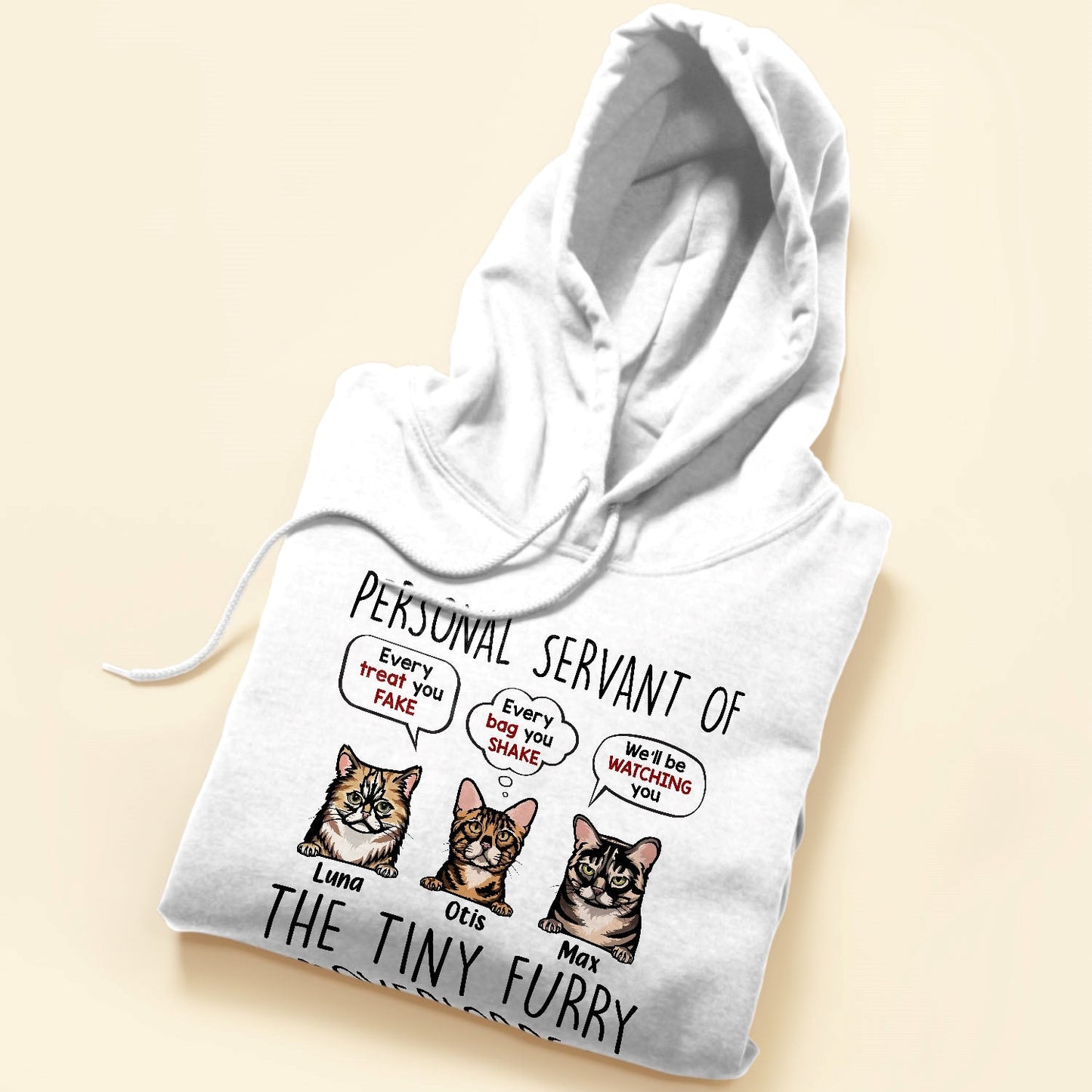 I Am Personal Servant Of The Tiny Furry Overlords - Personalized Shirt - Birthday, Funny Gift For Cat Lovers, Cat Mom, Cat Dad, Cat Person