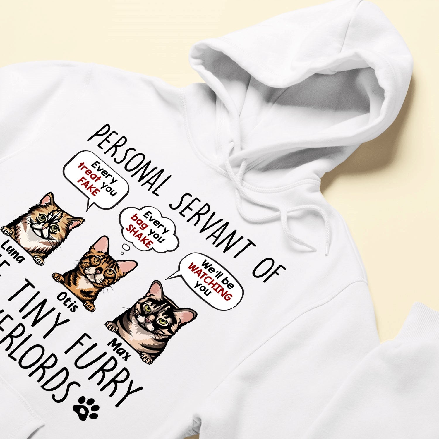 I Am Personal Servant Of The Tiny Furry Overlords - Personalized Shirt - Birthday, Funny Gift For Cat Lovers, Cat Mom, Cat Dad, Cat Person