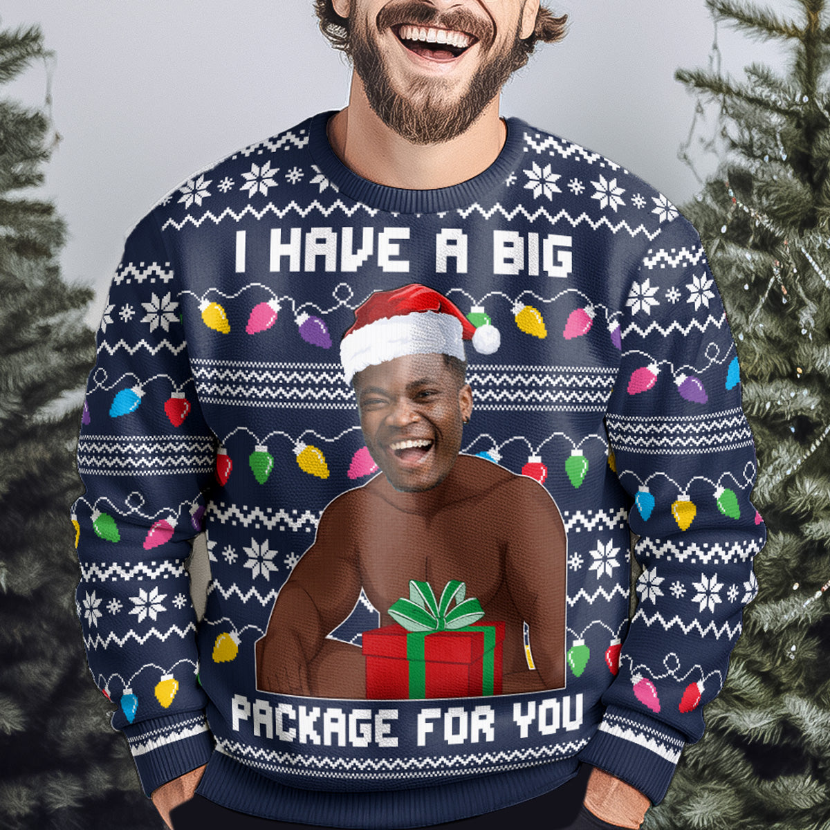 I Have A Big Package Meme For Husband - Personalized Photo Ugly Sweater