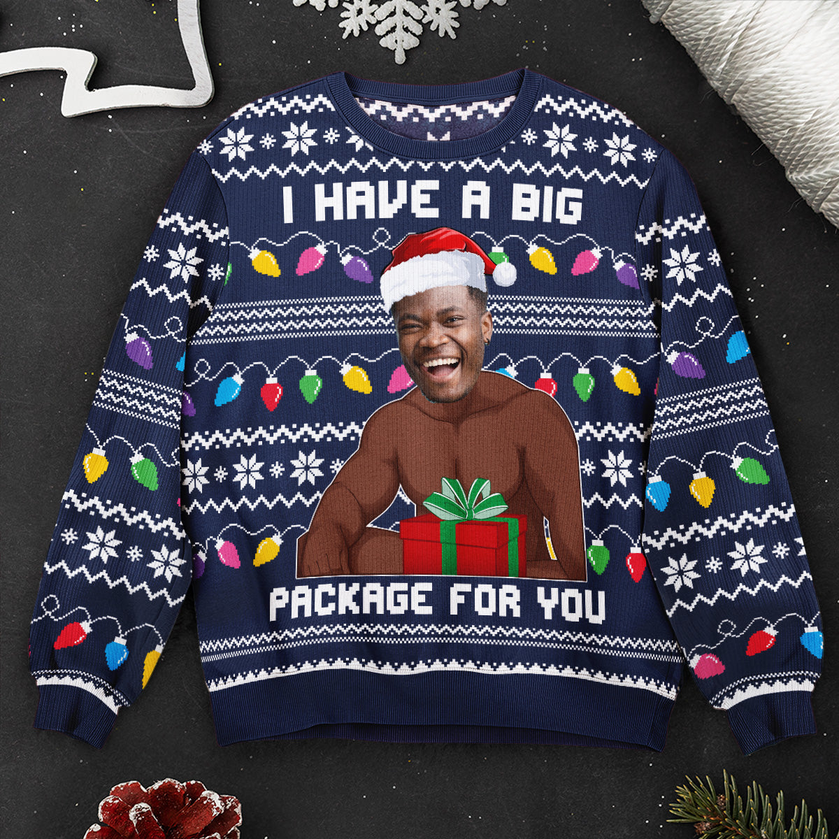 I Have A Big Package Meme For Husband - Personalized Photo Ugly Sweater