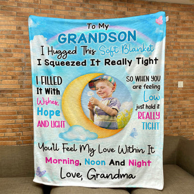 I Hugged This Soft Blanket I Squeezed It Really Tight - Personalized Grandson Photo Blanket