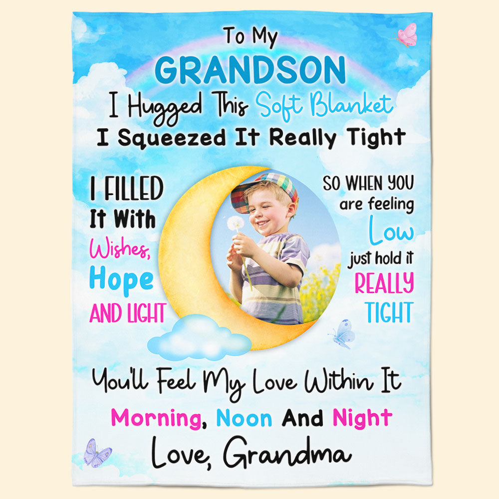 I Hugged This Soft Blanket I Squeezed It Really Tight - Personalized Grandson Photo Blanket